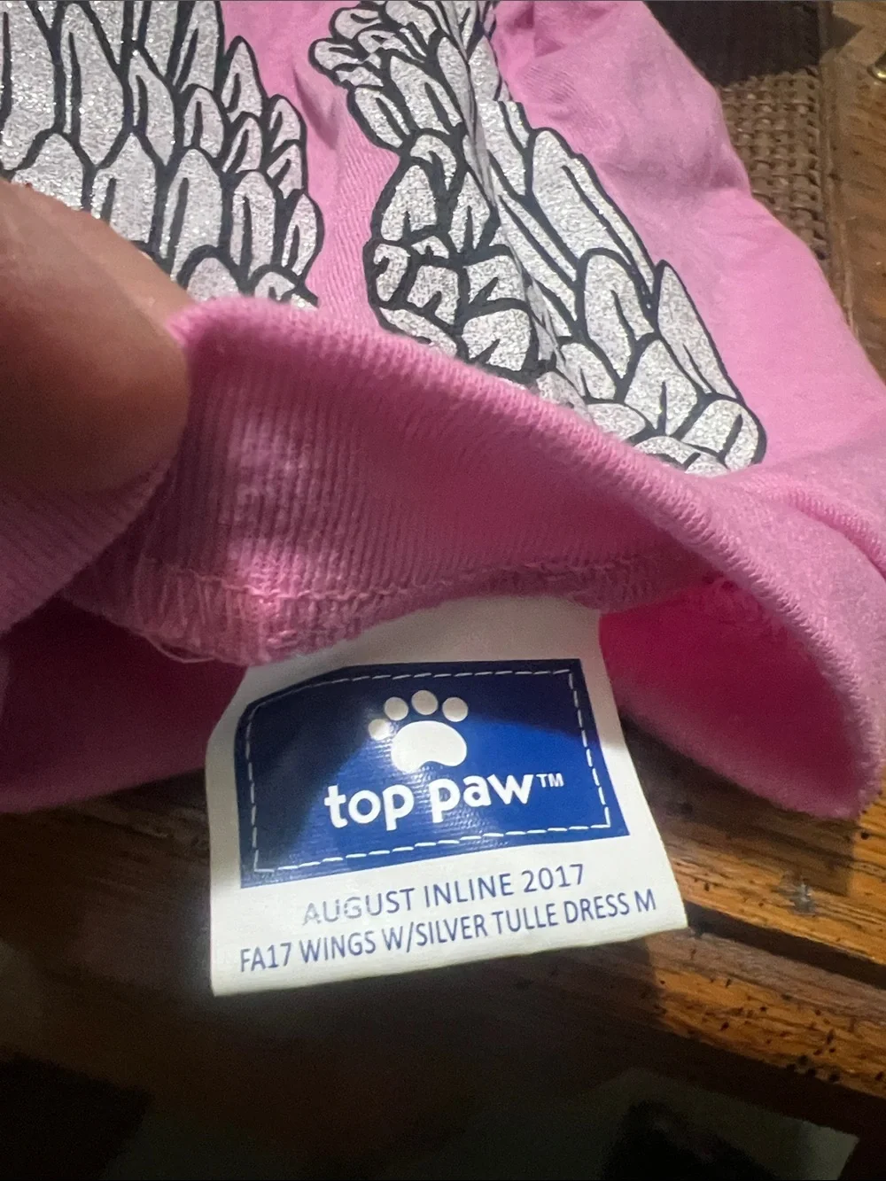 Top Paw Pink Dog Dress with Silver Wing Design
